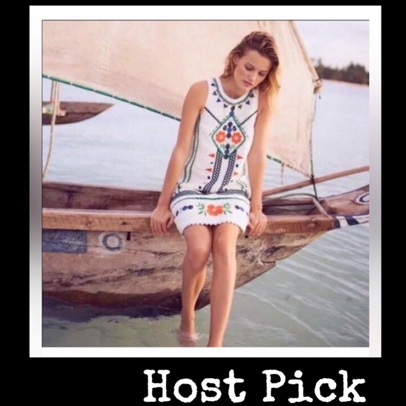 Anthropologie Postmark Embellished Linen Shift Dress size 2  EUC - Picture 3 of 11